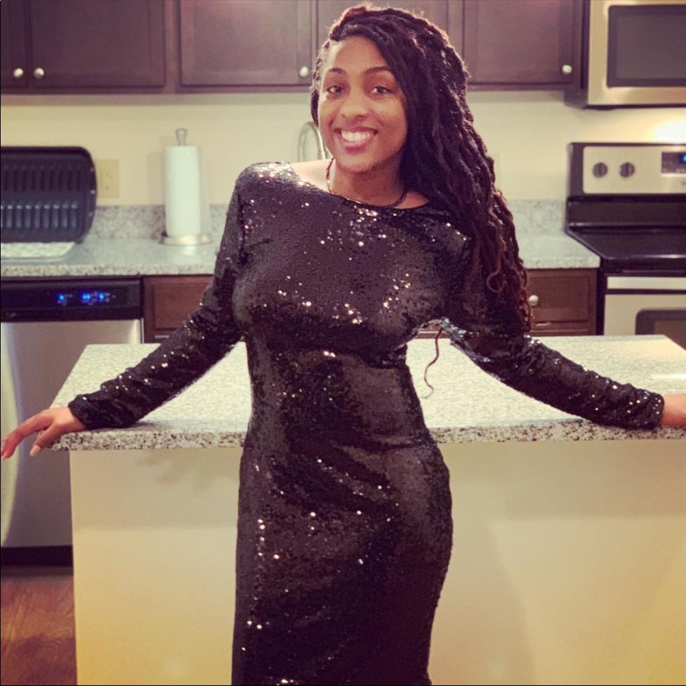 Black Sequin long sleeve Dress (nice low drop in back)- Brand New